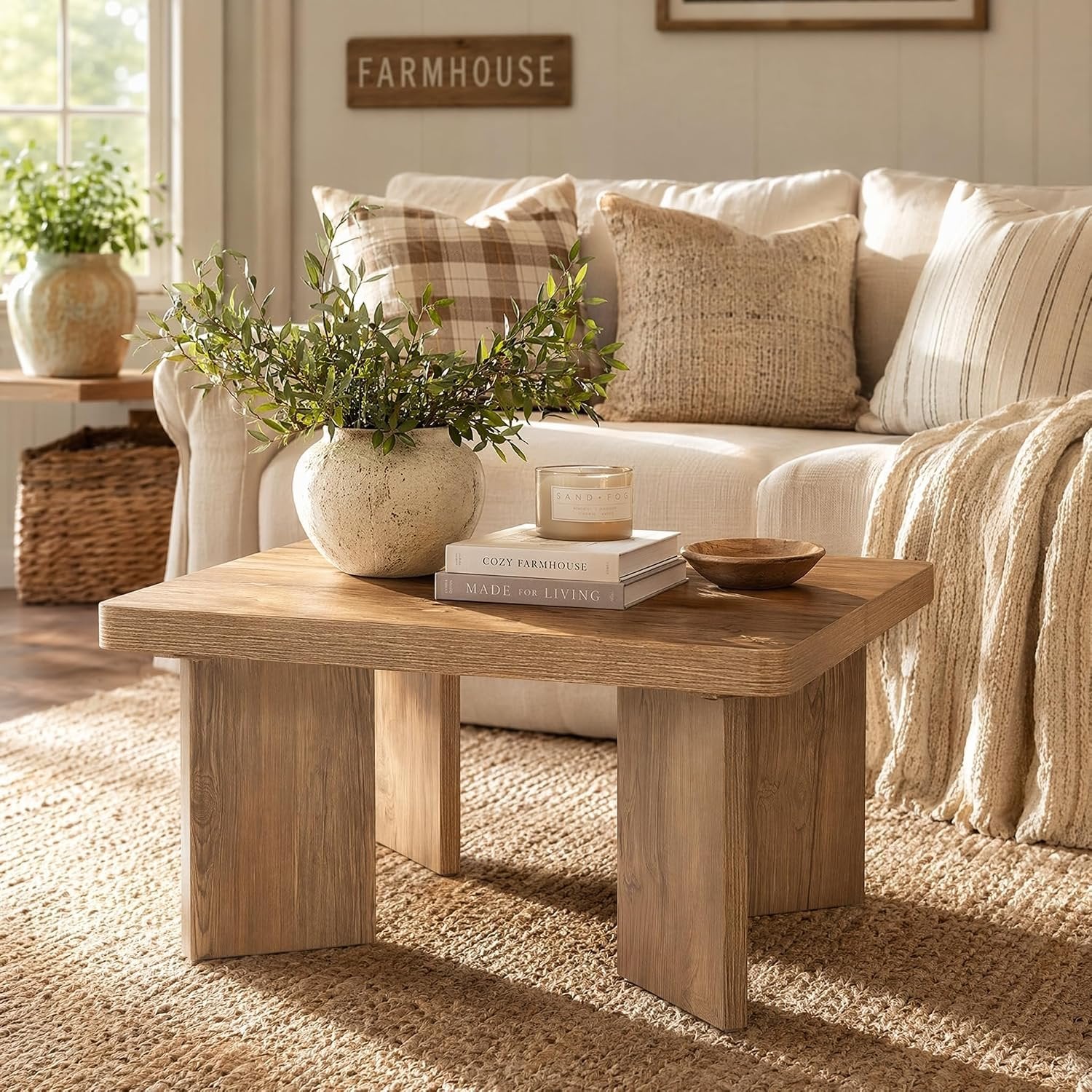 Tribesigns Table basse en bois de 80 cm, Petite table d'appoint de style champêtre avec plateau épais et pieds robustes