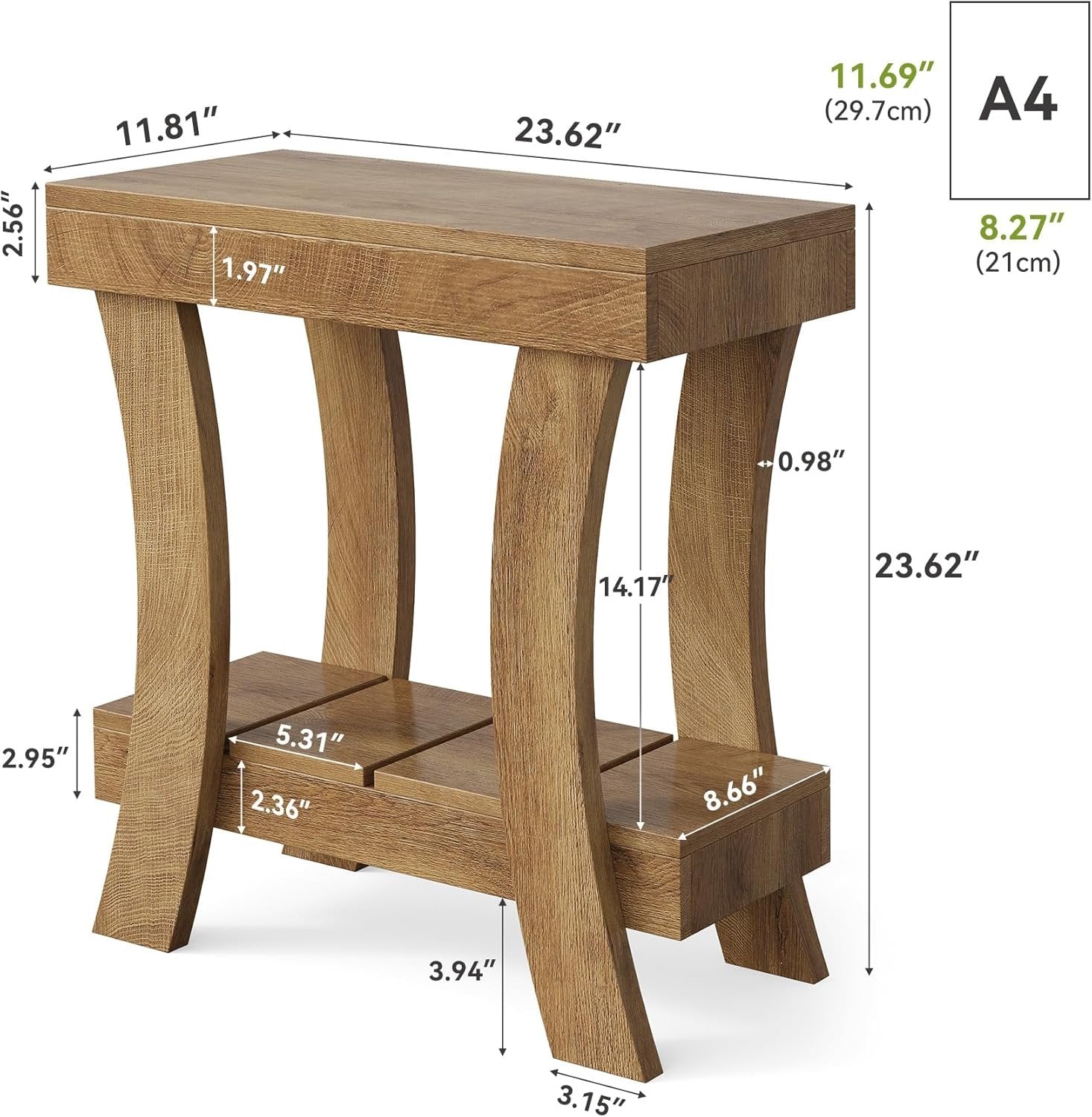 Table d'appoint Tribesigns à 2 étagères, 60 x 30 x 60 cm, en bois, idéale pour canapé, chambre, entrée ou bureau
