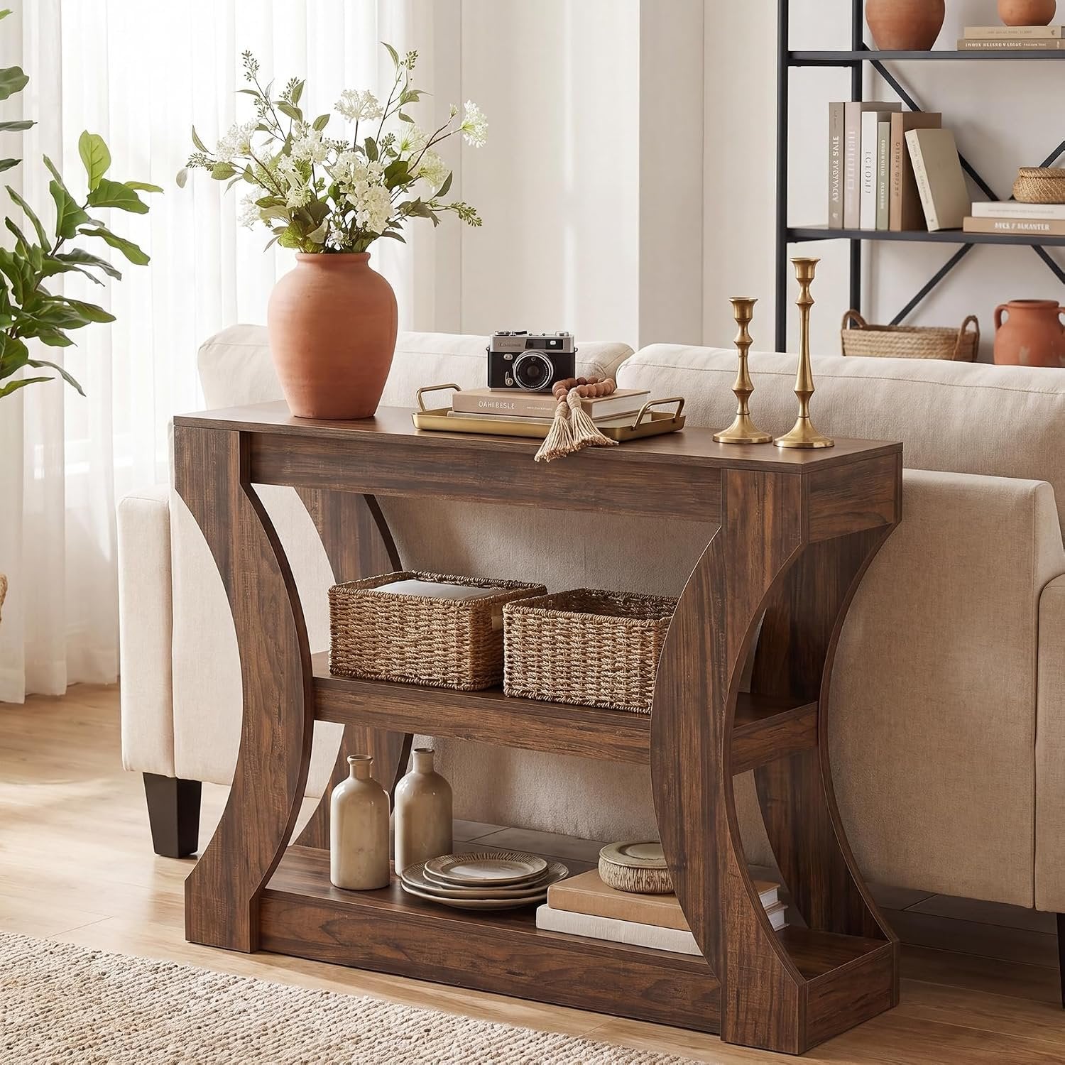 Tribesigns Console de 105 cm avec rangement, idéale pour l'entrée, Table basse étroite à placer derrière le canapé
