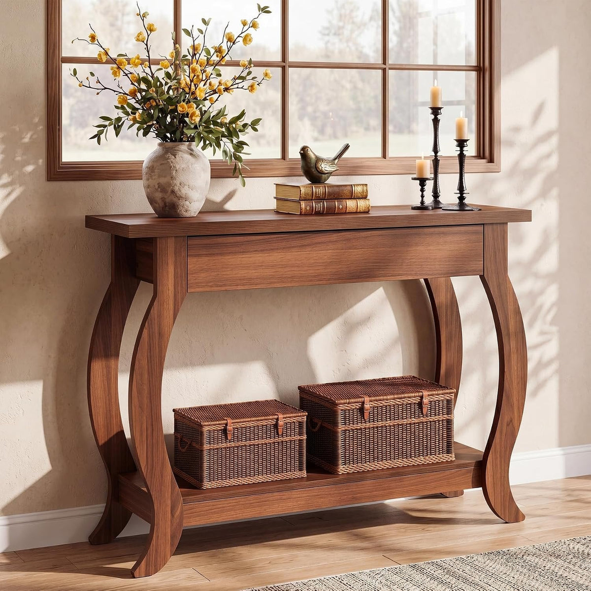 Tribesigns Table console 105 cm avec tiroir, Table d'entrée étroite de style champêtre