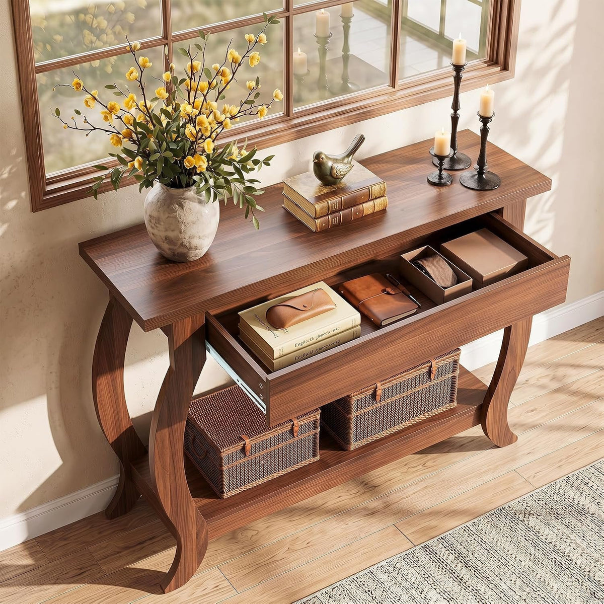 Tribesigns Table console 105 cm avec tiroir, Table d'entrée étroite de style champêtre