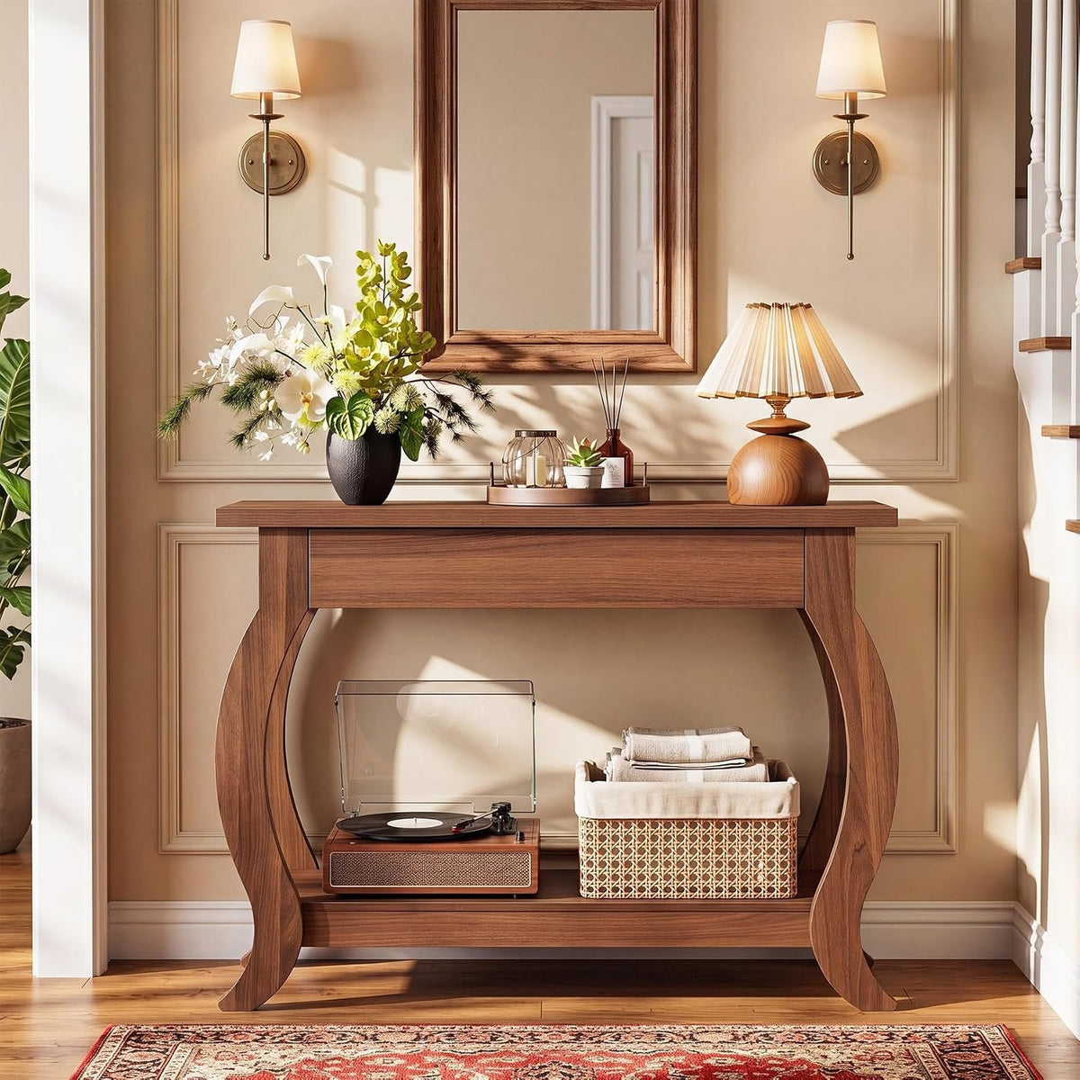 Tribesigns Table console 105 cm avec tiroir, Table d'entrée étroite de style champêtre