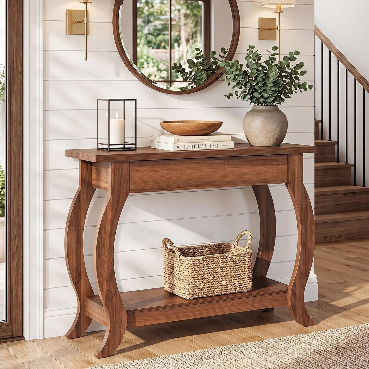 Tribesigns Table console 105 cm avec tiroir, Table d'entrée étroite de style champêtre