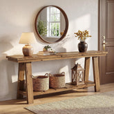 Tribesigns Table console en bois massif de 200 cm, Table d'entrée étroite avec 2 étagères 3