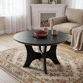 Table basse ronde 80 cm, Table basse de style moderne du milieu du siècle pour le salon, plateau en bois imitation bois et stable, noire 3