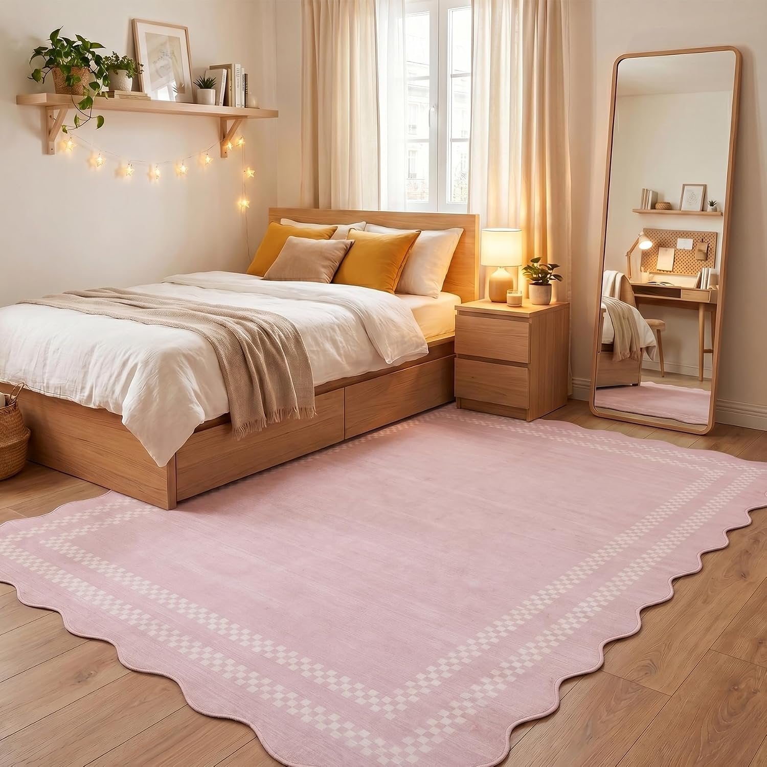 Tribesigns Tapis de jeu pour chambre de fille, à poils courts, motif vagues modernes, Certifié Oeko-Tex, rose & gris