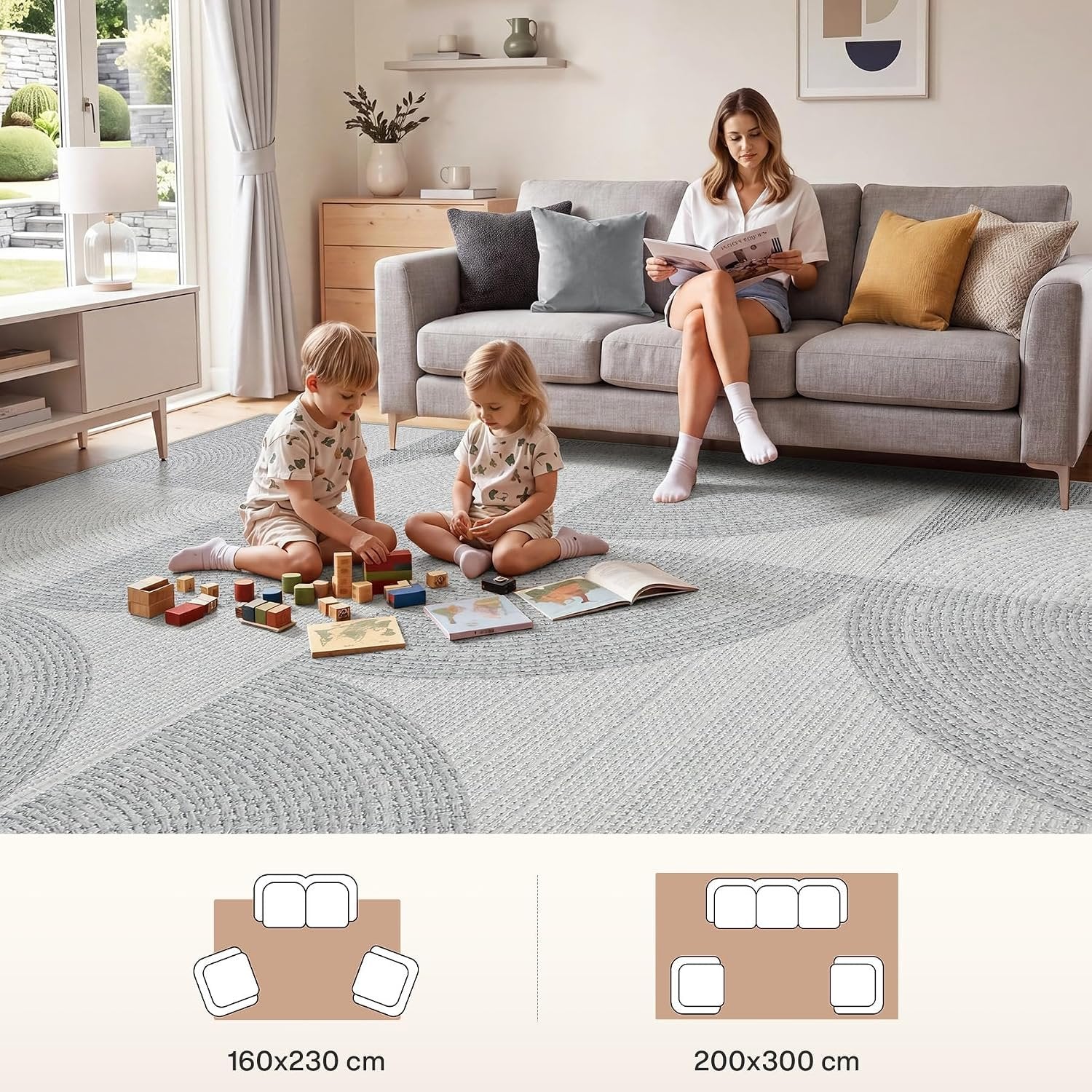 Tribesigns Tapis géométrique 160 x 230cm 200 x 300 cm, Tapis moderne minimaliste à poils courts