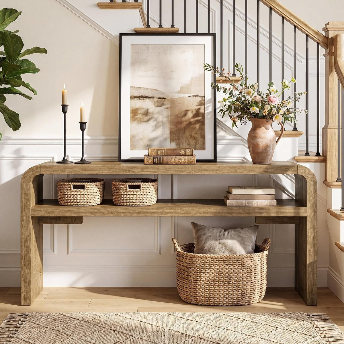 Tribesigns Table console étroite 160 cm profondeur 30 cm avec 2 étagères