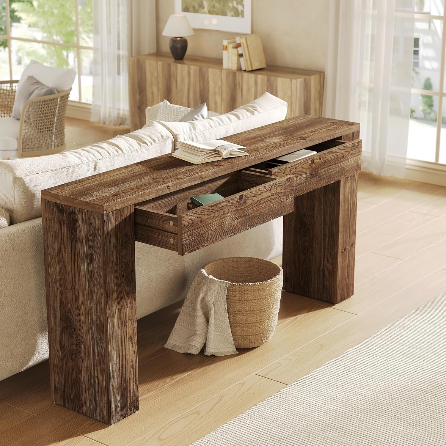 Tribesigns Console en bois massif avec tiroirs 160 cm, Idéale pour une entrée ou un salon