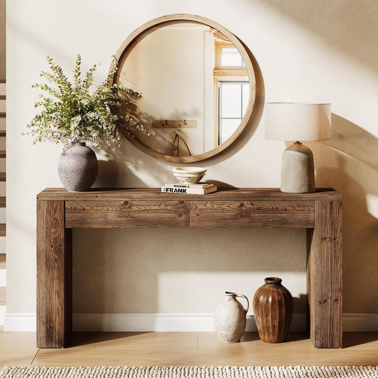 Tribesigns Console en bois massif avec tiroirs 160 cm, Idéale pour une entrée ou un salon