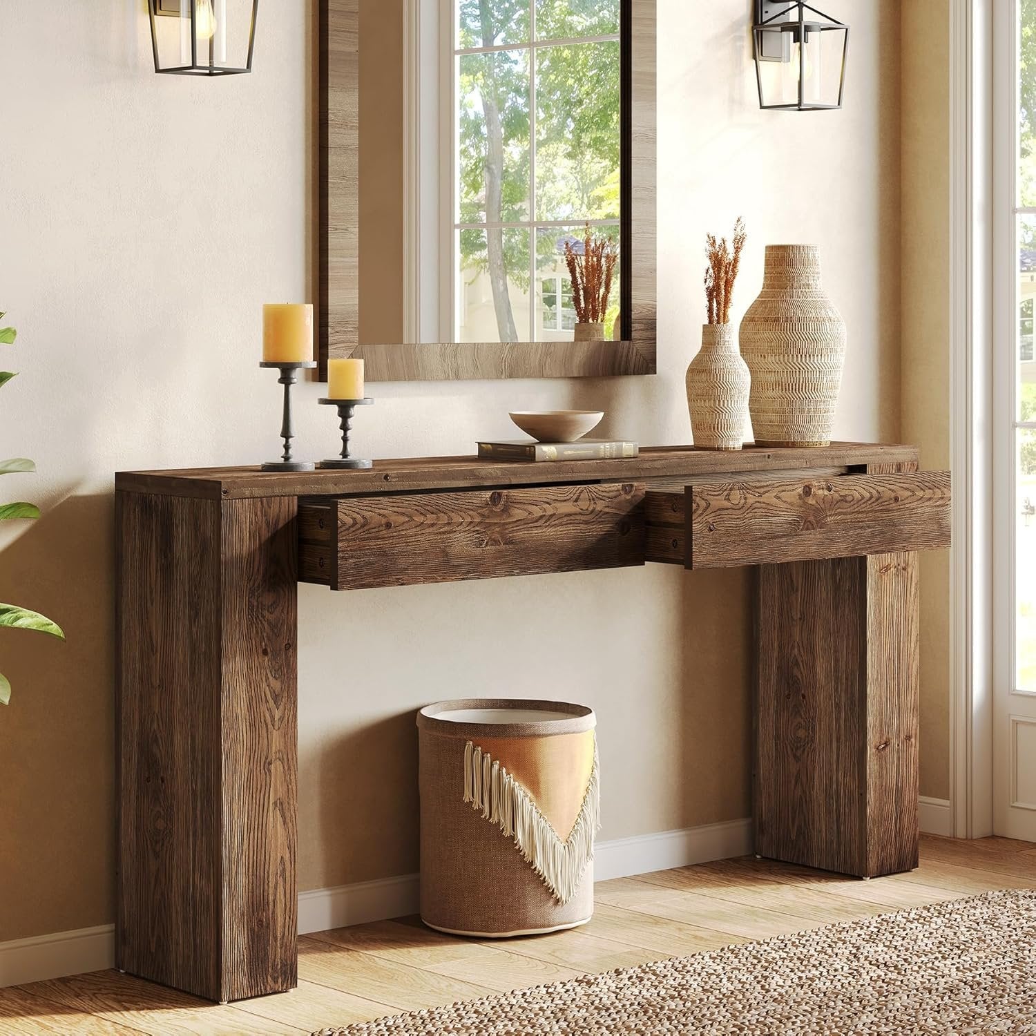 Tribesigns Console en bois massif avec tiroirs 160 cm, Idéale pour une entrée ou un salon