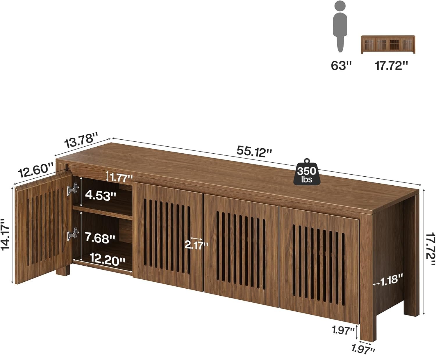 Tribesigns Meuble TV 140 x 35 x 51 cm, Meuble bas autoportant avec 8 compartiments de rangement, meuble TV pour salon