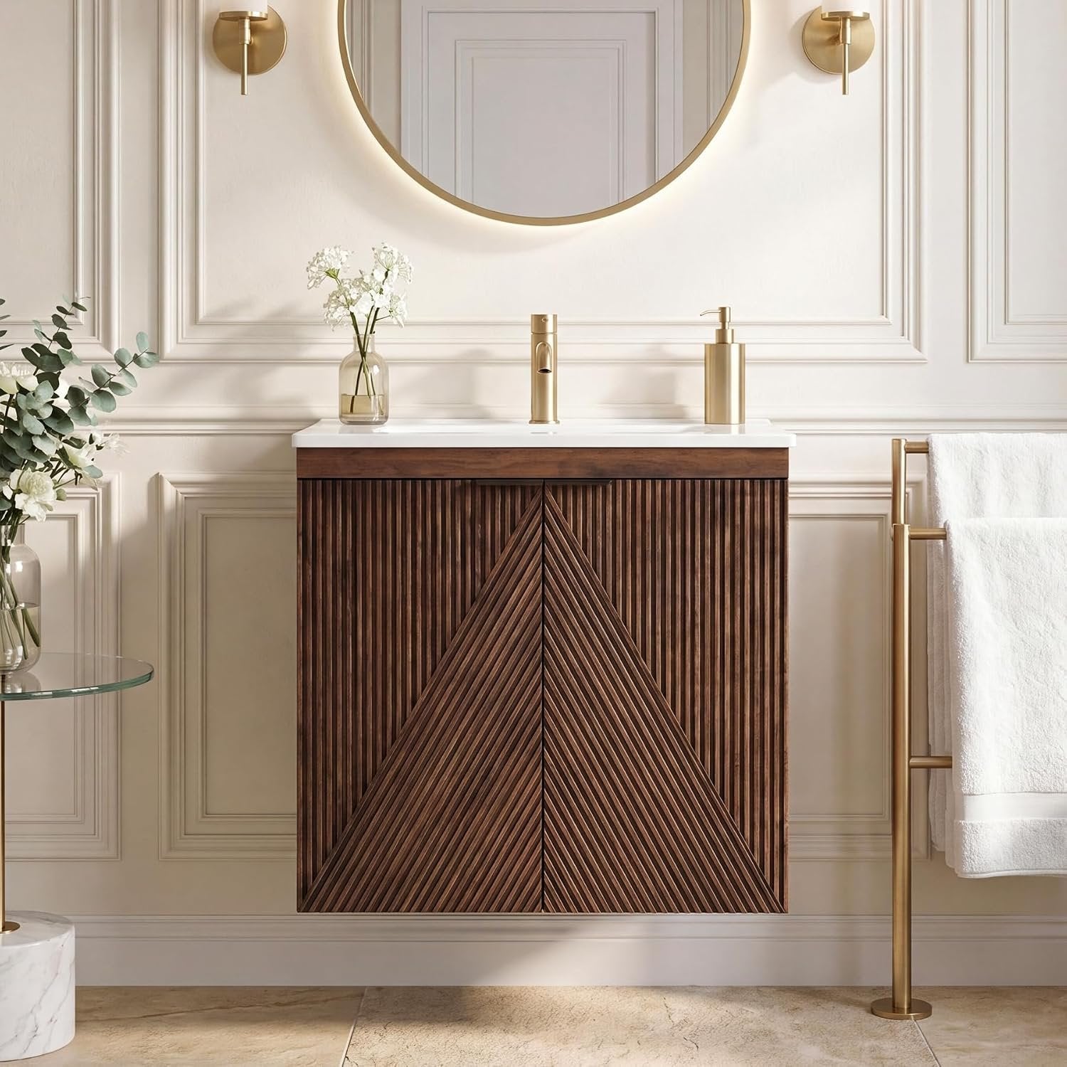 Tribesigns Meuble vasque 60 cm avec meuble bas, Meuble vasque suspendu avec vasque en céramique
