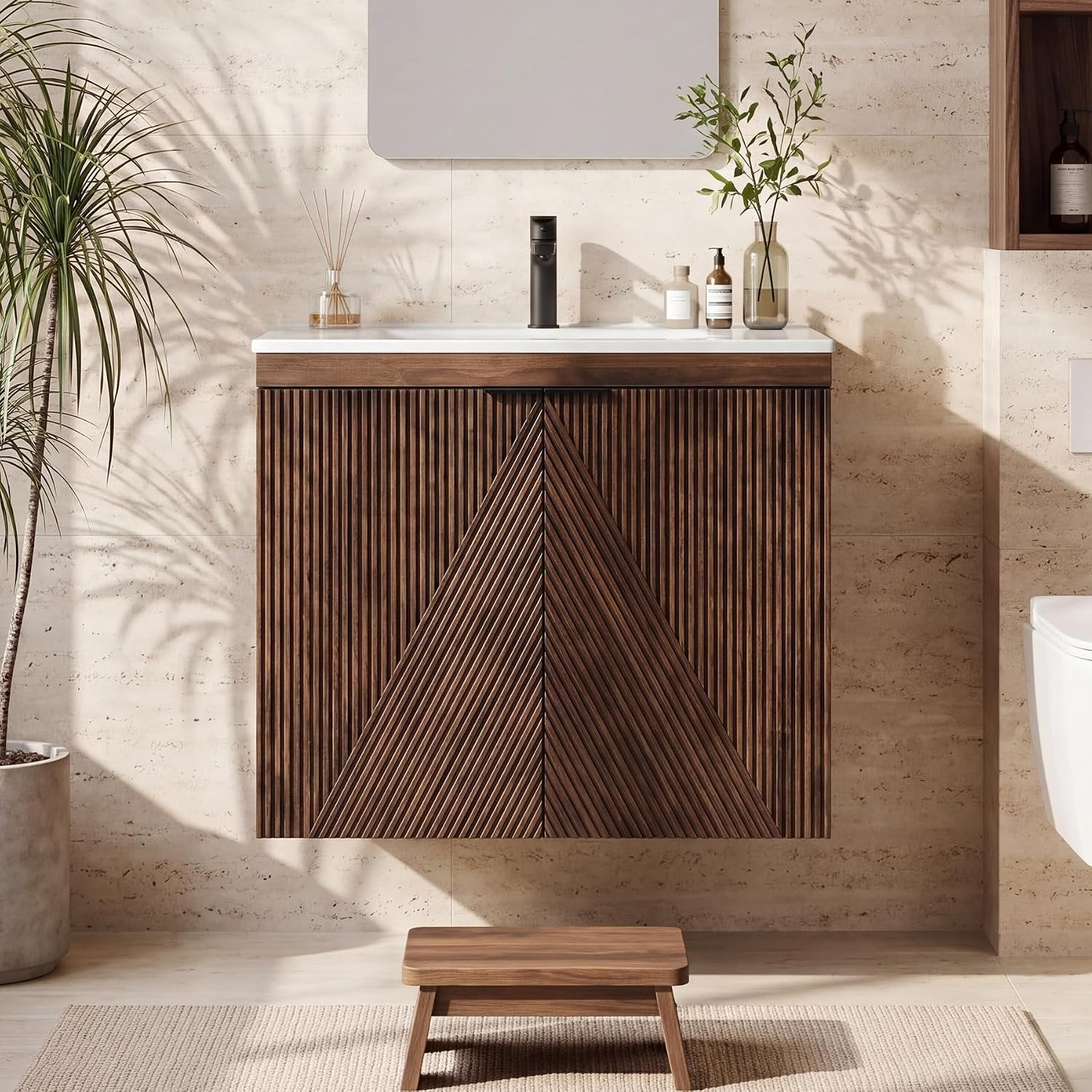 Tribesigns Meuble vasque 60 cm avec meuble bas, Meuble vasque suspendu avec vasque en céramique