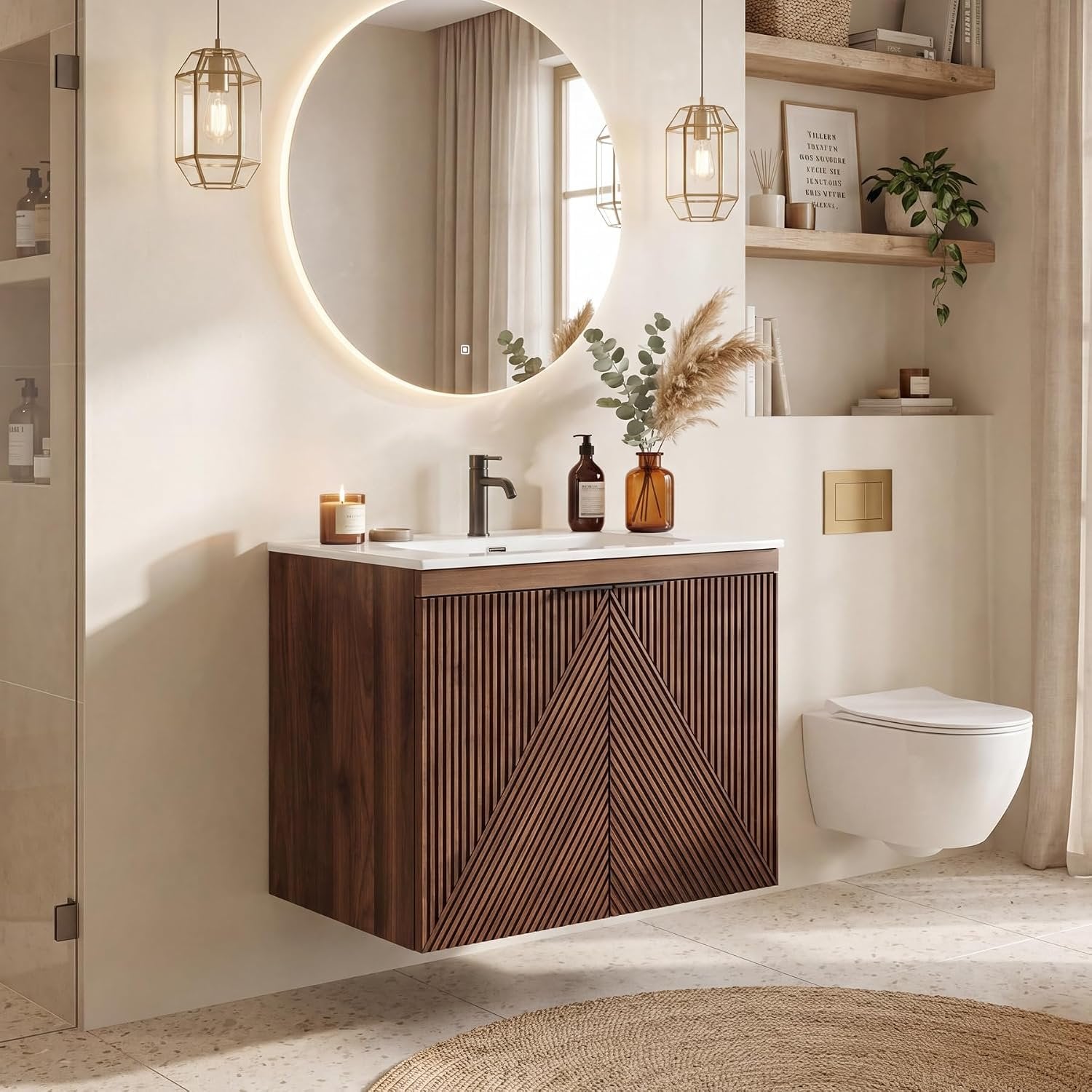 Tribesigns Meuble vasque 60 cm avec meuble bas, Meuble vasque suspendu avec vasque en céramique