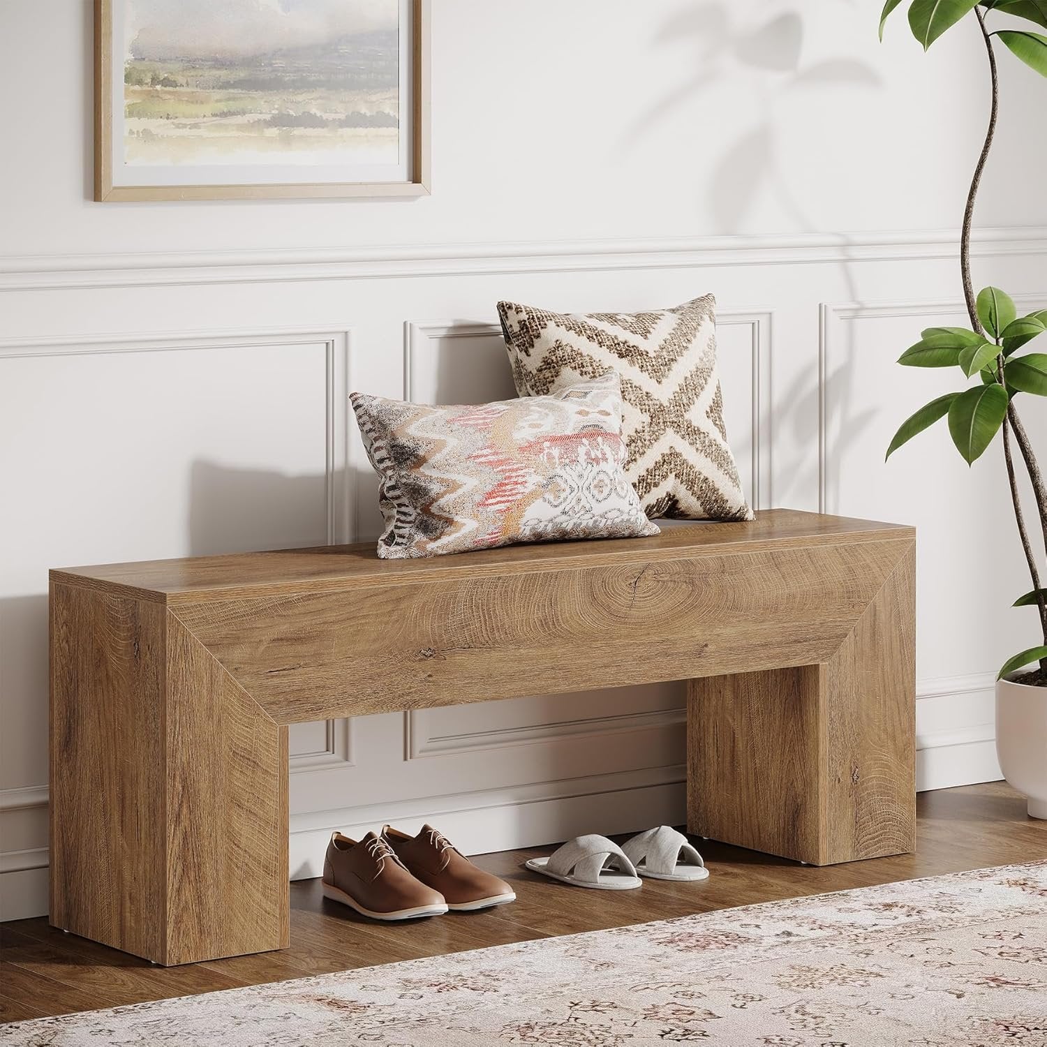 Tribesigns Banc d'entrée 120 cm, Banc à chaussures style campagne Marron naturel Banc de lit d'intérieur