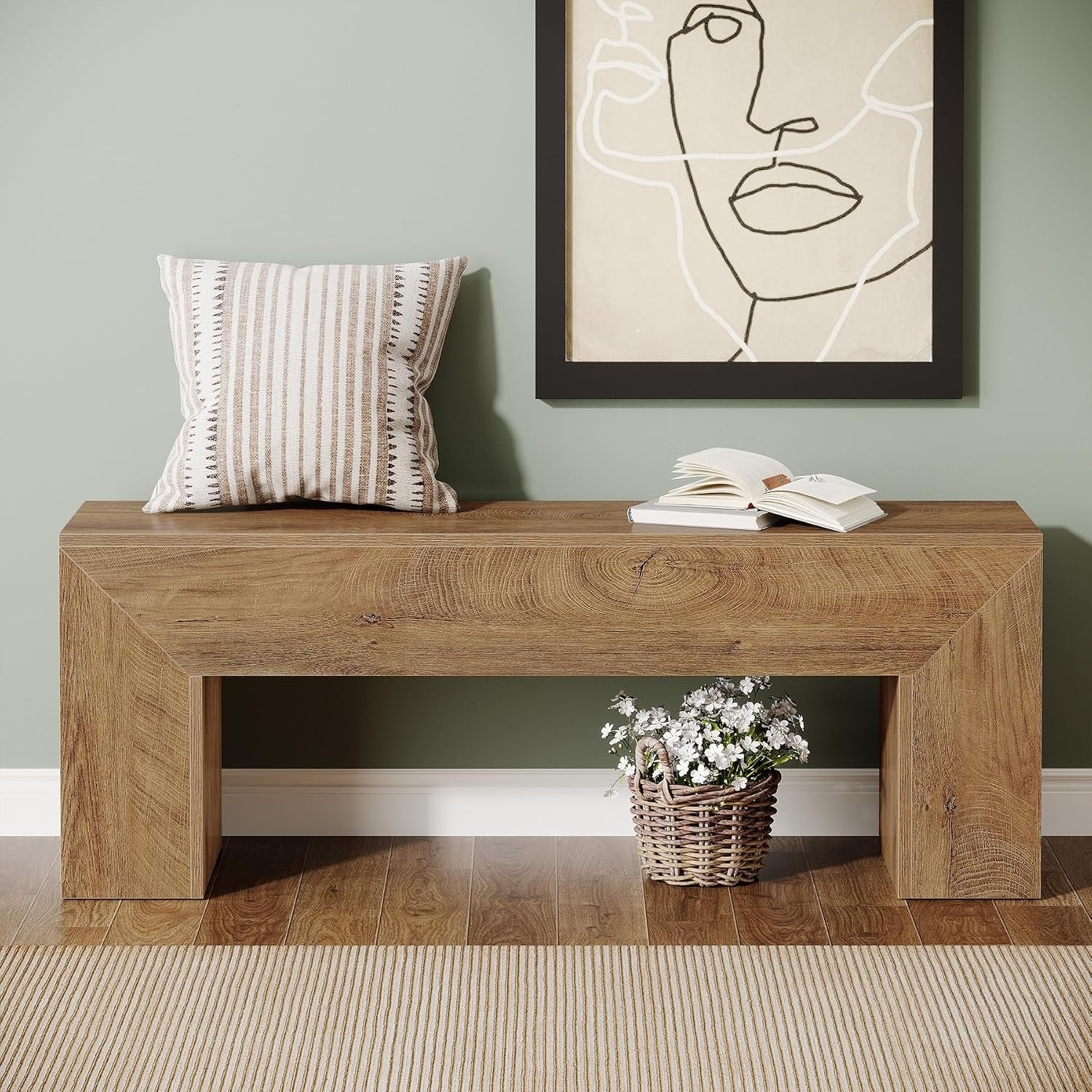 Tribesigns Banc d'entrée 120 cm, Banc à chaussures style campagne Marron naturel Banc de lit d'intérieur