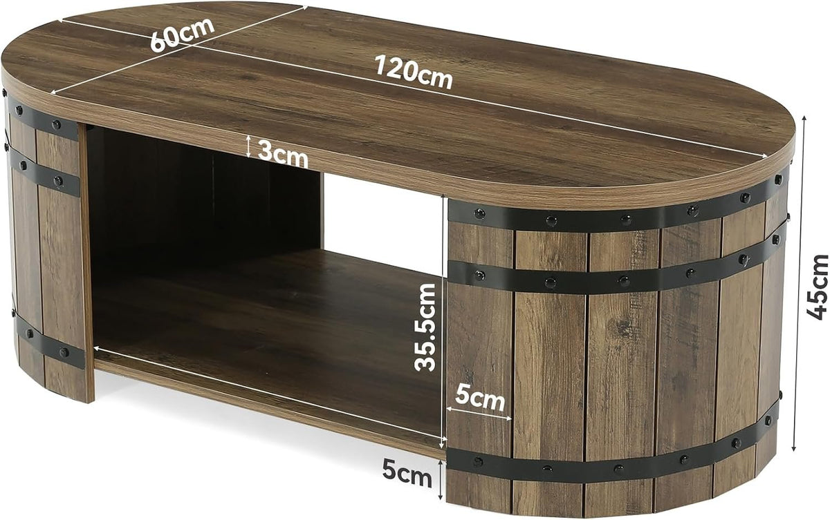 Tribesigns Table basse 120 cm avec espace de rangement, Table basse ovale avec étagère