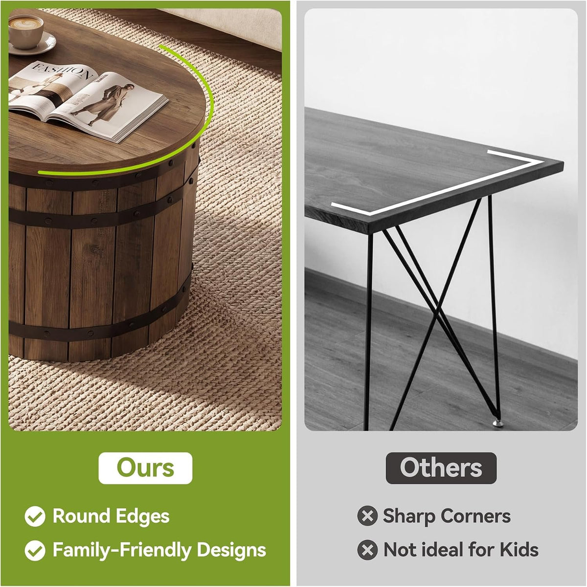 Tribesigns Table basse 120 cm avec espace de rangement, Table basse ovale avec étagère