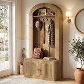 Tribesigns Armoire avec banc et rangement à chaussures, Meuble d'entrée 4 en 1 avec patères, banc, étagère à chaussures et étagère, hauteur 180 cm, marron rustique, montage facile 3