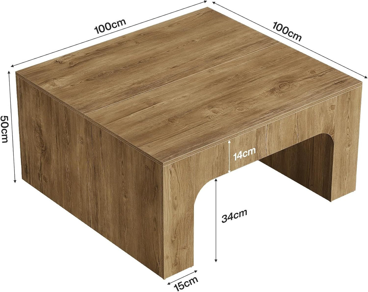 Tribesigns Table basse carrée de 100 cm, Grande table de salon style champêtre au design incurvé