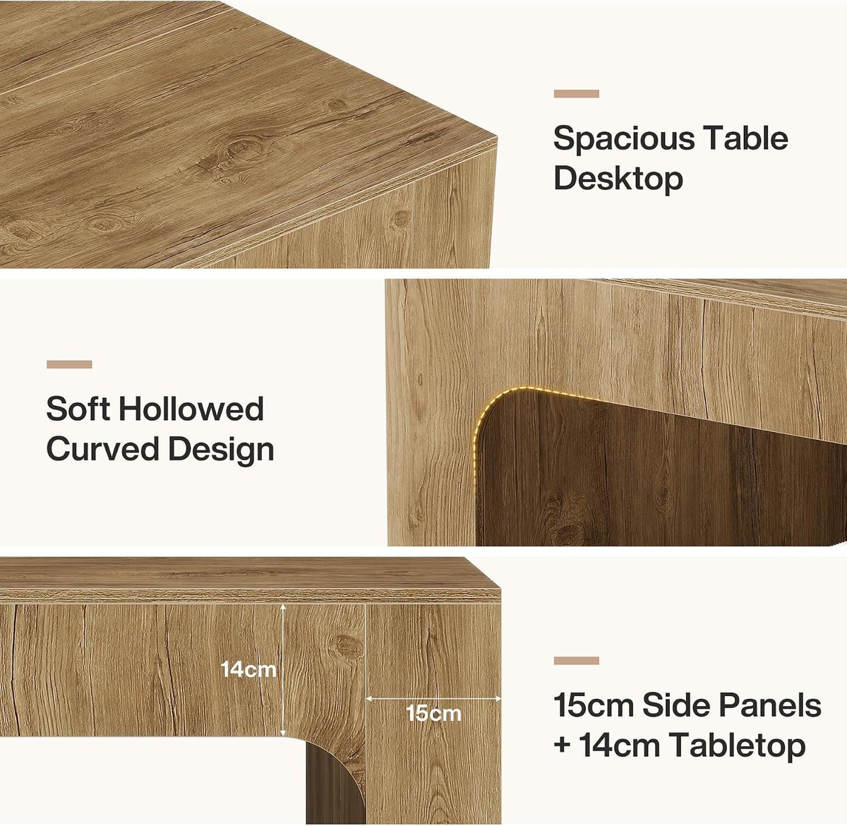 Tribesigns Table basse carrée de 100 cm, Grande table de salon style champêtre au design incurvé