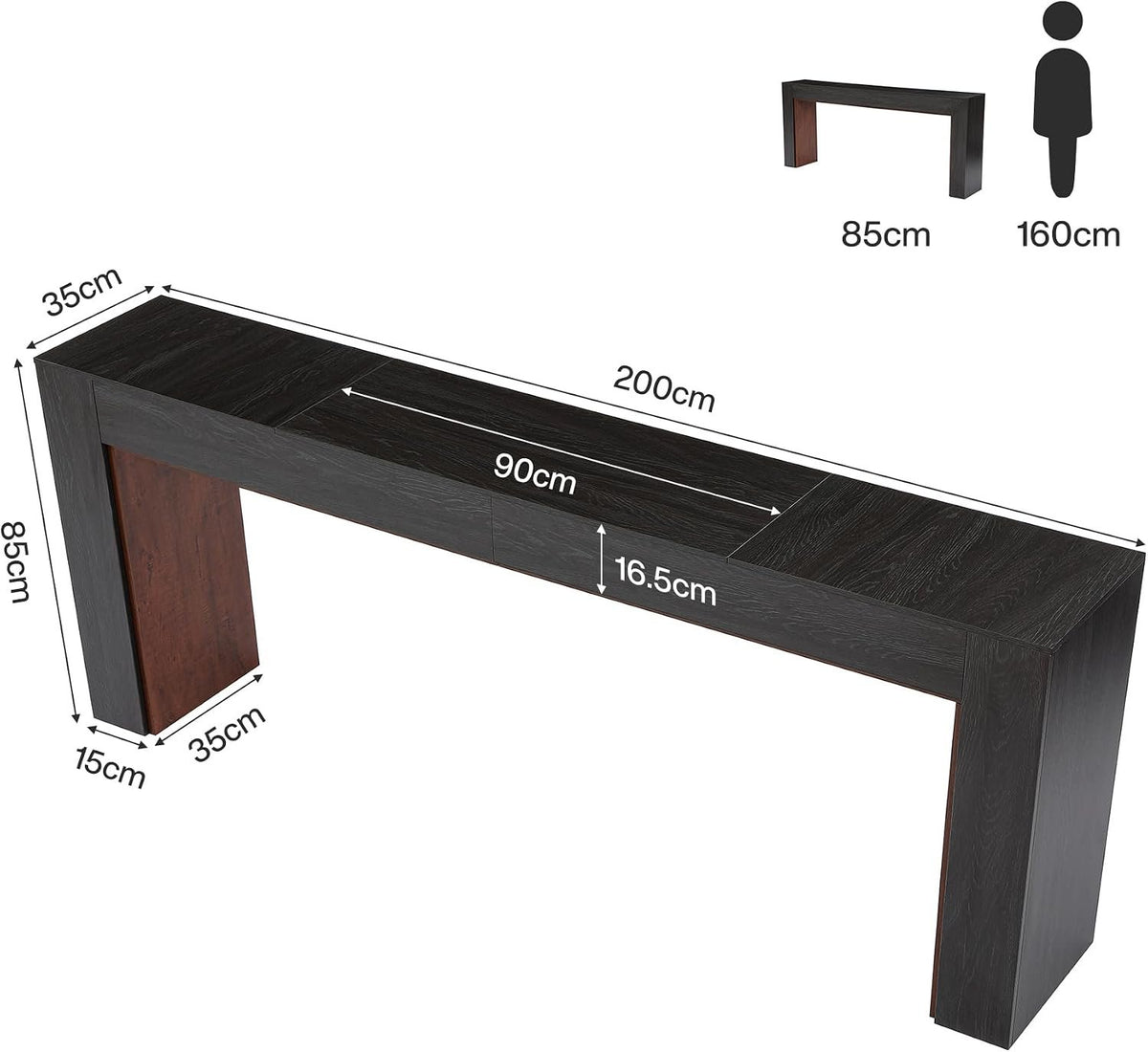 Tribesigns Console extra-longue de 200 cm, Table d'entrée bicolore marron et noir
