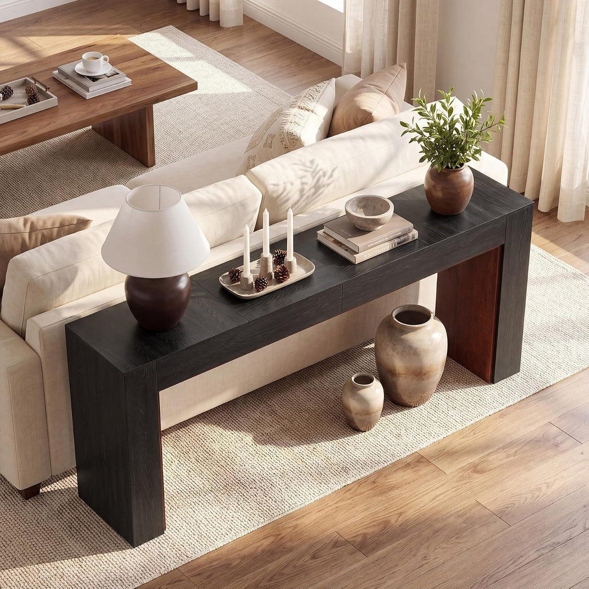 Tribesigns Console extra-longue de 200 cm, Table d'entrée bicolore marron et noir