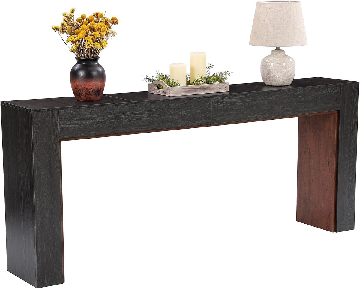 Tribesigns Console extra-longue de 200 cm, Table d'entrée bicolore marron et noir