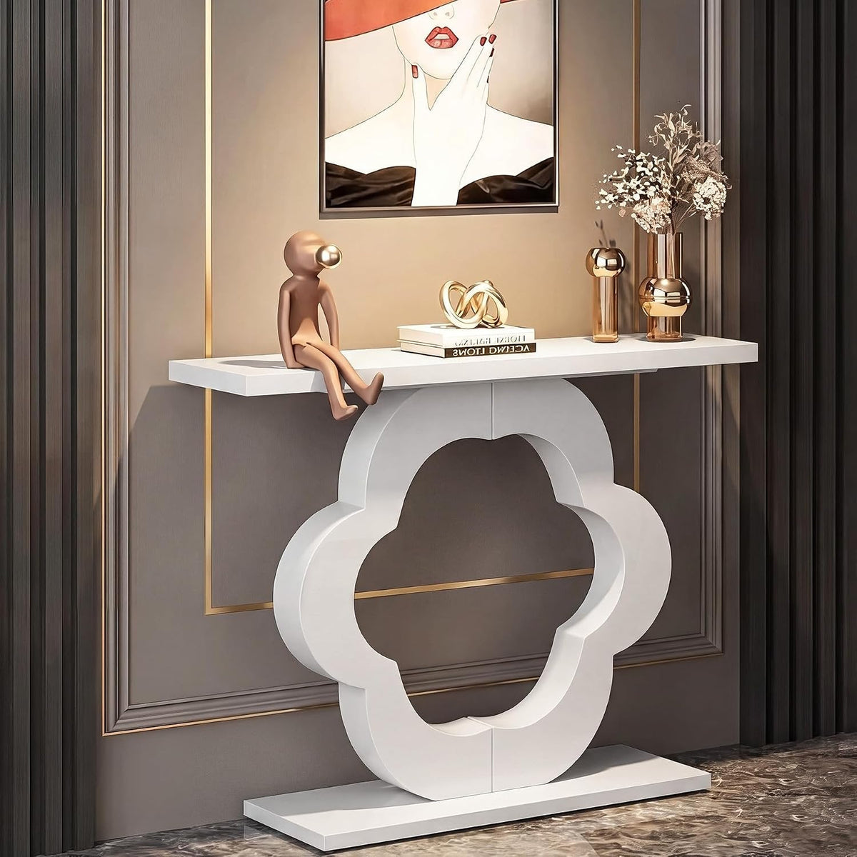 Tribesigns Table console 100 cm, Table d'entrée étroite blanc brillant, profondeur 30 cm