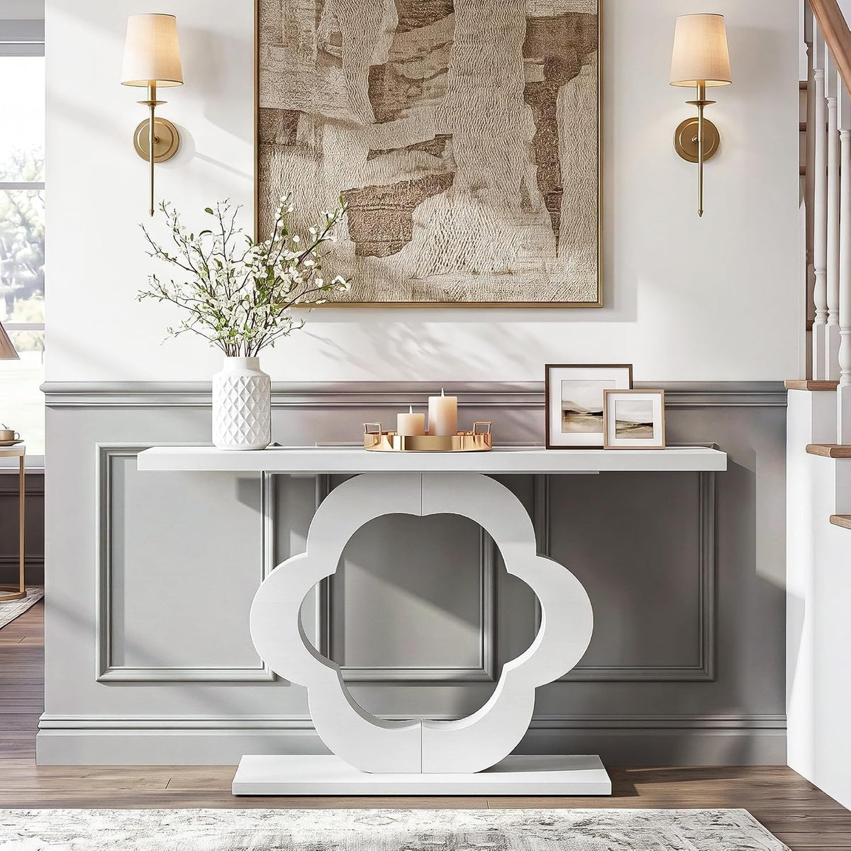 Tribesigns Table console 100 cm, Table d'entrée étroite blanc brillant, profondeur 30 cm