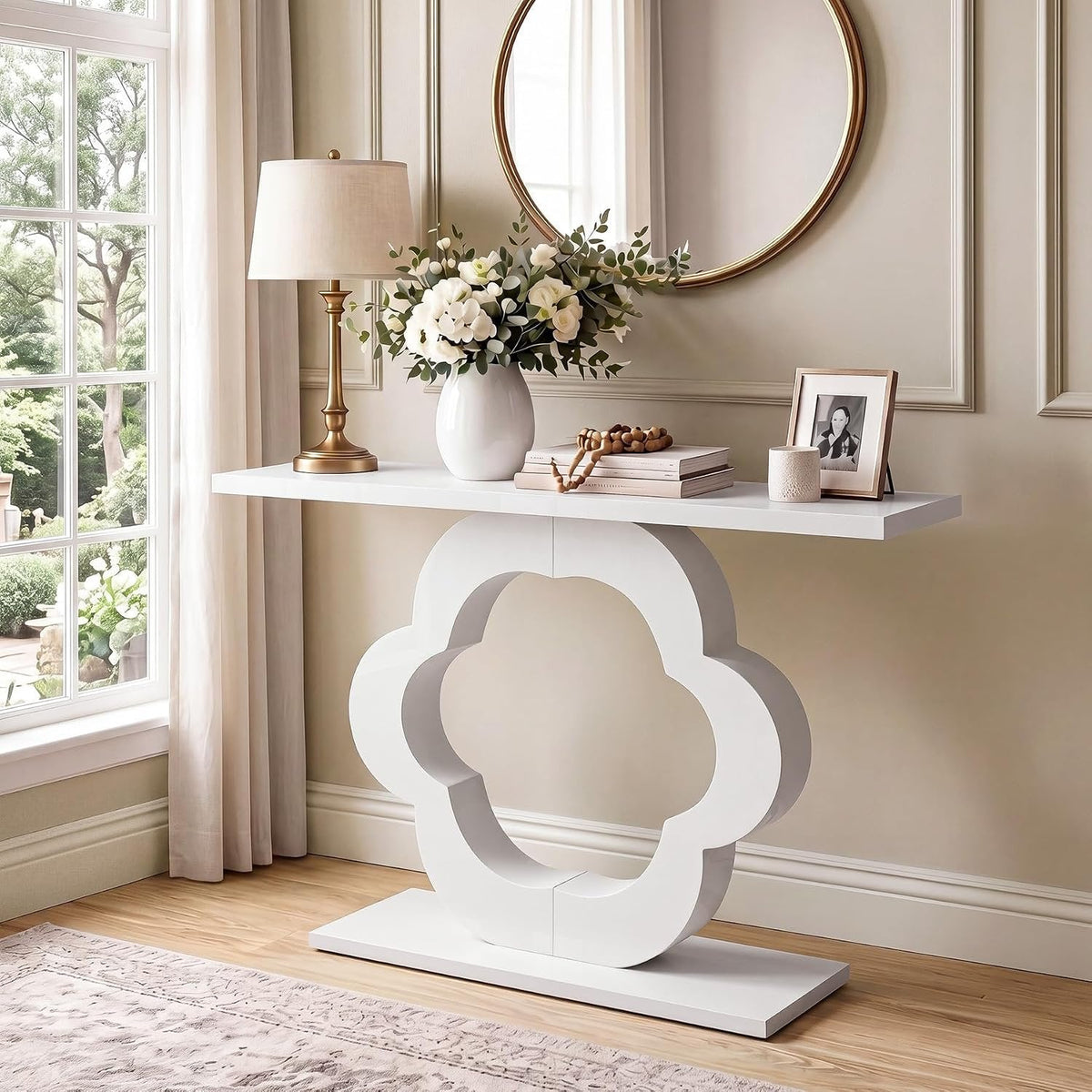 Tribesigns Table console 100 cm, Table d'entrée étroite blanc brillant, profondeur 30 cm