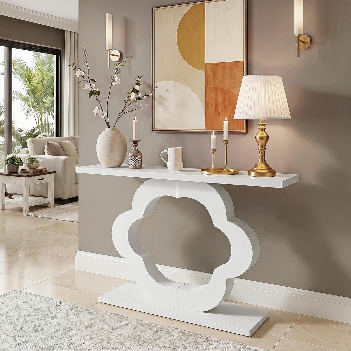 Tribesigns Table console 100 cm, Table d'entrée étroite blanc brillant, profondeur 30 cm