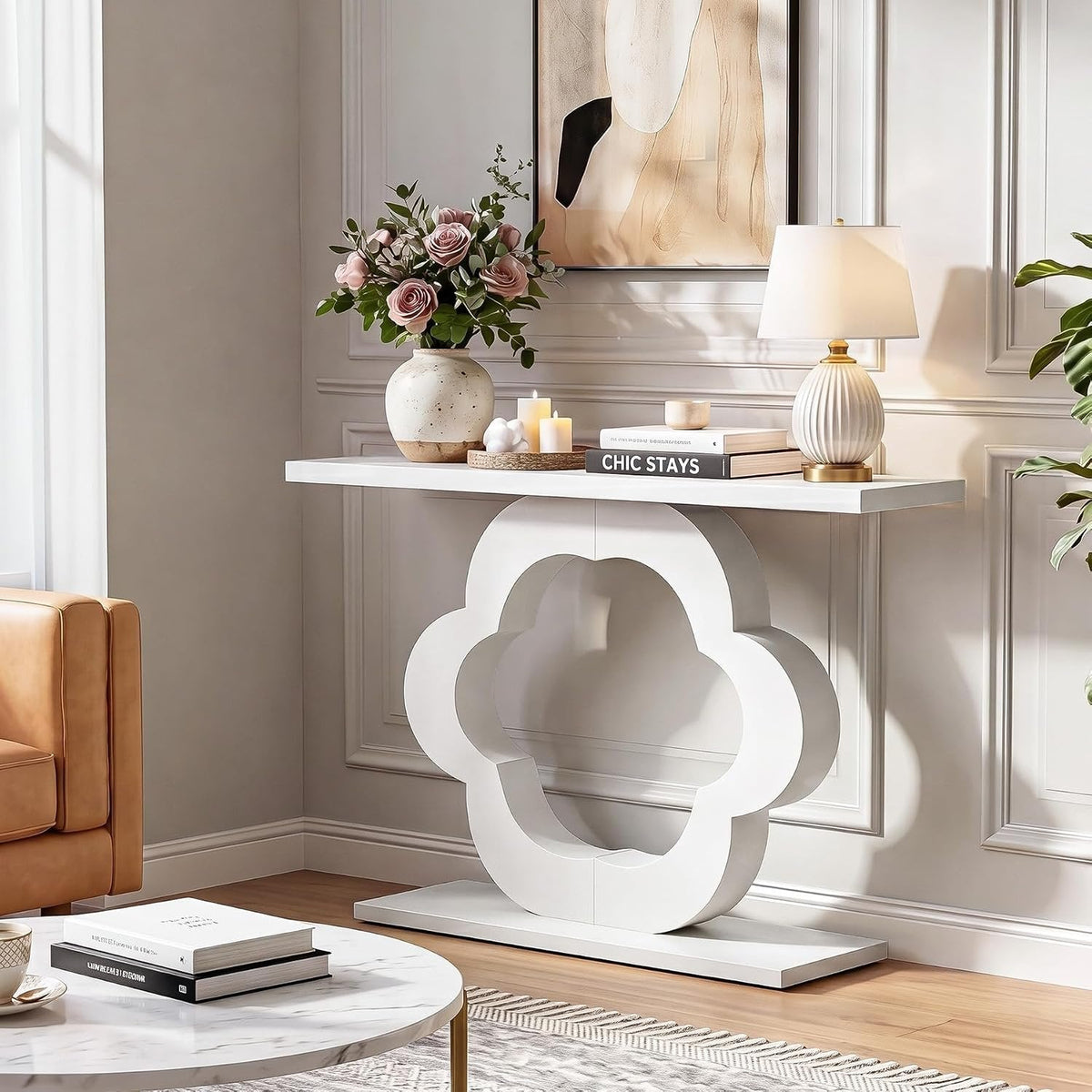 Tribesigns Table console 100 cm, Table d'entrée étroite blanc brillant, profondeur 30 cm