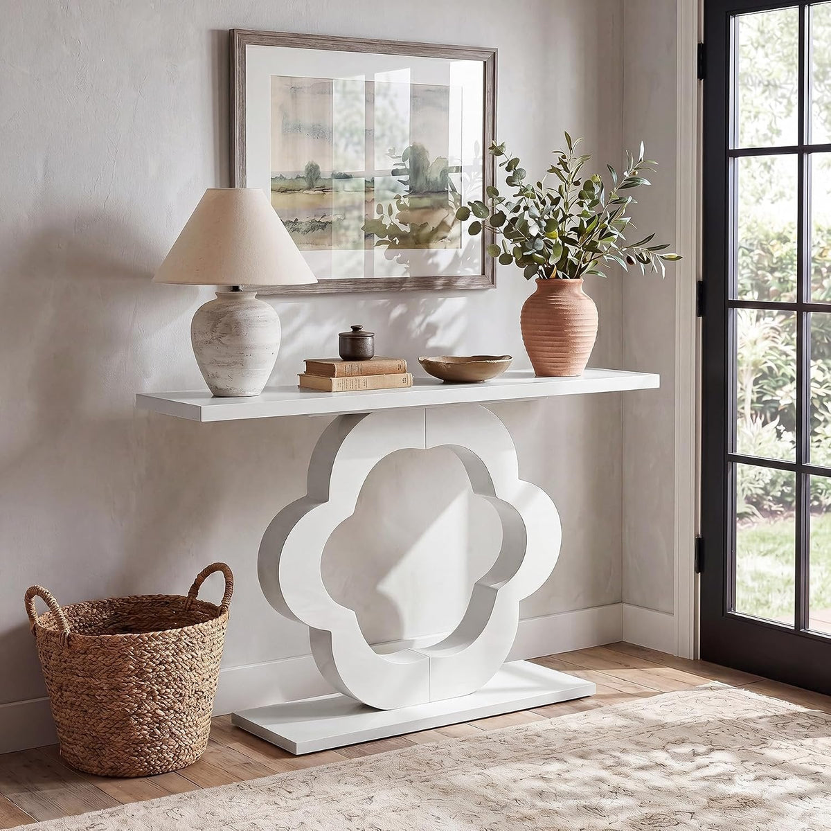 Tribesigns Table console 100 cm, Table d'entrée étroite blanc brillant, profondeur 30 cm