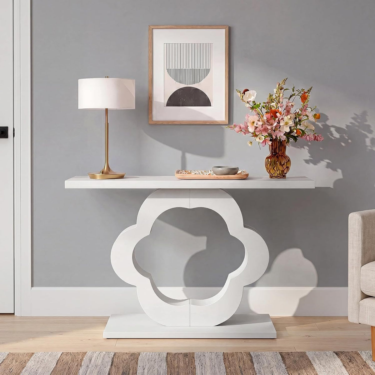 Tribesigns Table console 100 cm, Table d'entrée étroite blanc brillant, profondeur 30 cm