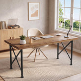 Bureau en bois massif 160 cm, Bureau d'ordinateur style industriel avec pieds en métal en X 3