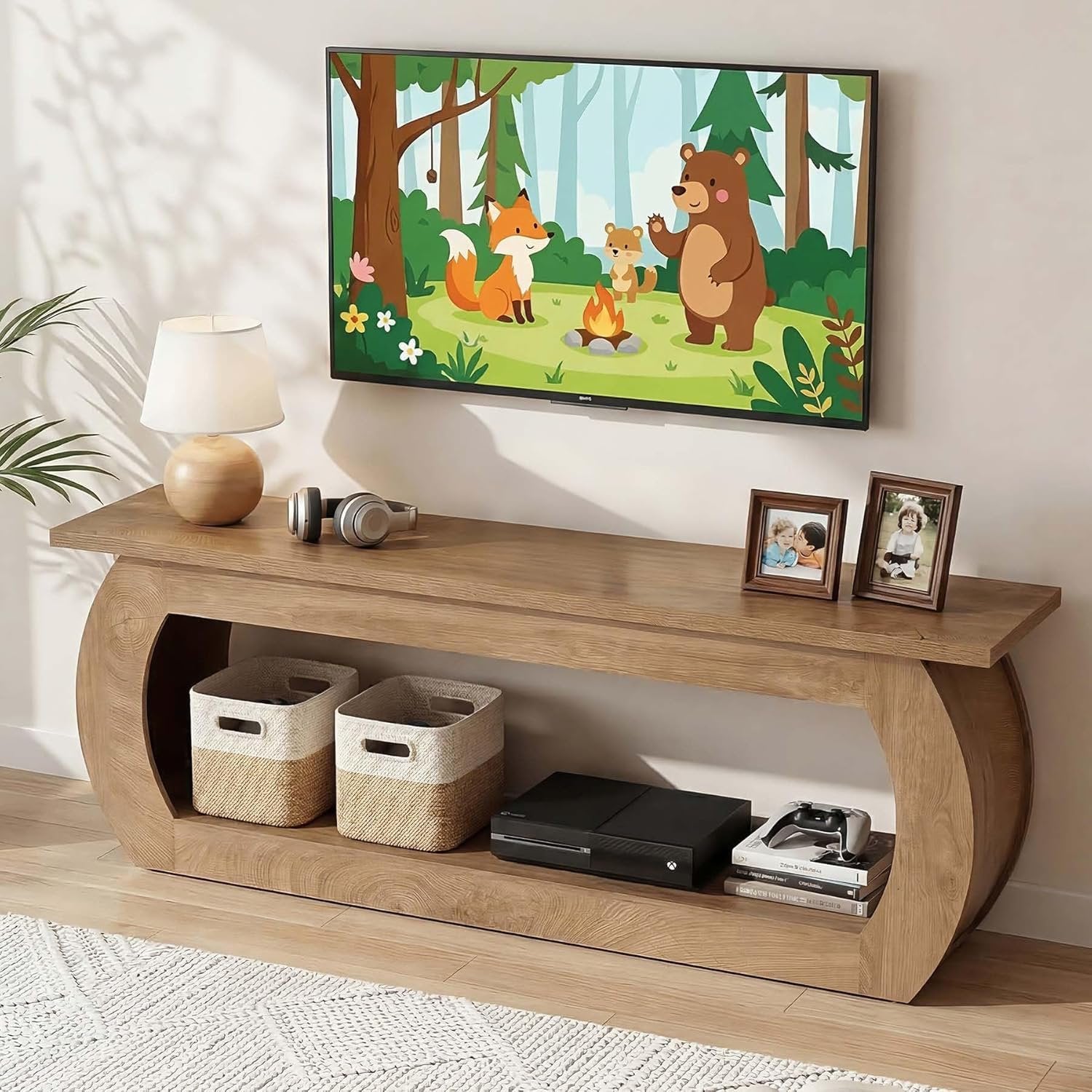 Tribesigns Meuble TV pour fauteuil TV de 165 cm, Centre multimédia en bois avec rangement, console TV de style champêtre