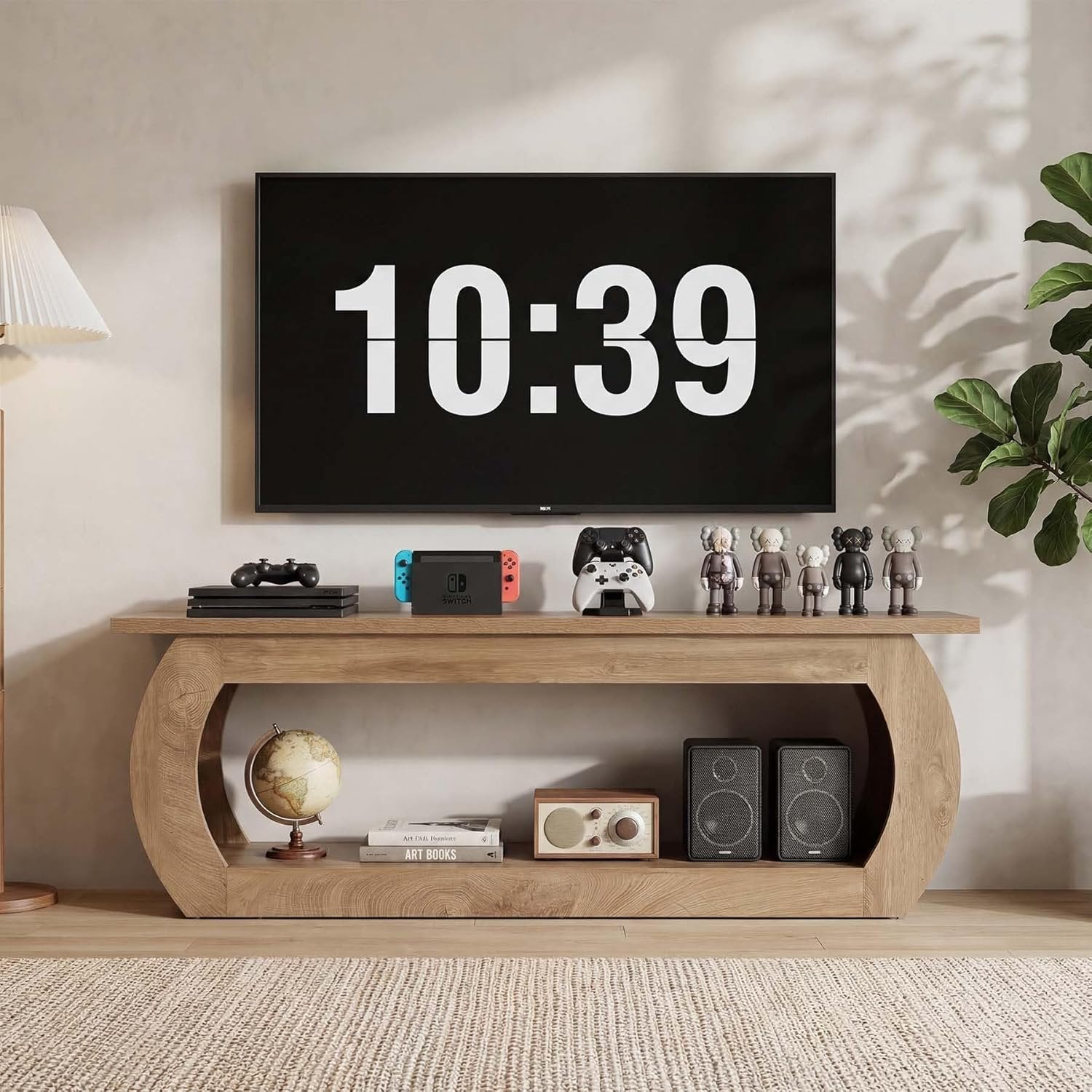 Tribesigns Meuble TV pour fauteuil TV de 165 cm, Centre multimédia en bois avec rangement, console TV de style champêtre