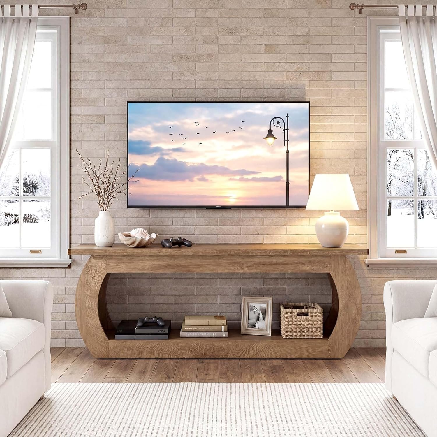 Tribesigns Meuble TV pour fauteuil TV de 165 cm, Centre multimédia en bois avec rangement, console TV de style champêtre