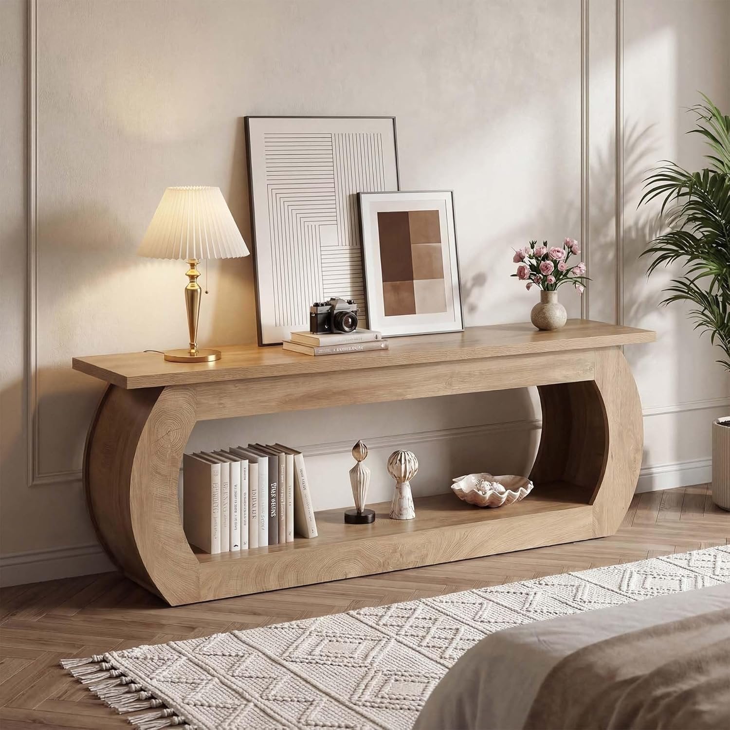 Tribesigns Meuble TV pour fauteuil TV de 165 cm, Centre multimédia en bois avec rangement, console TV de style champêtre