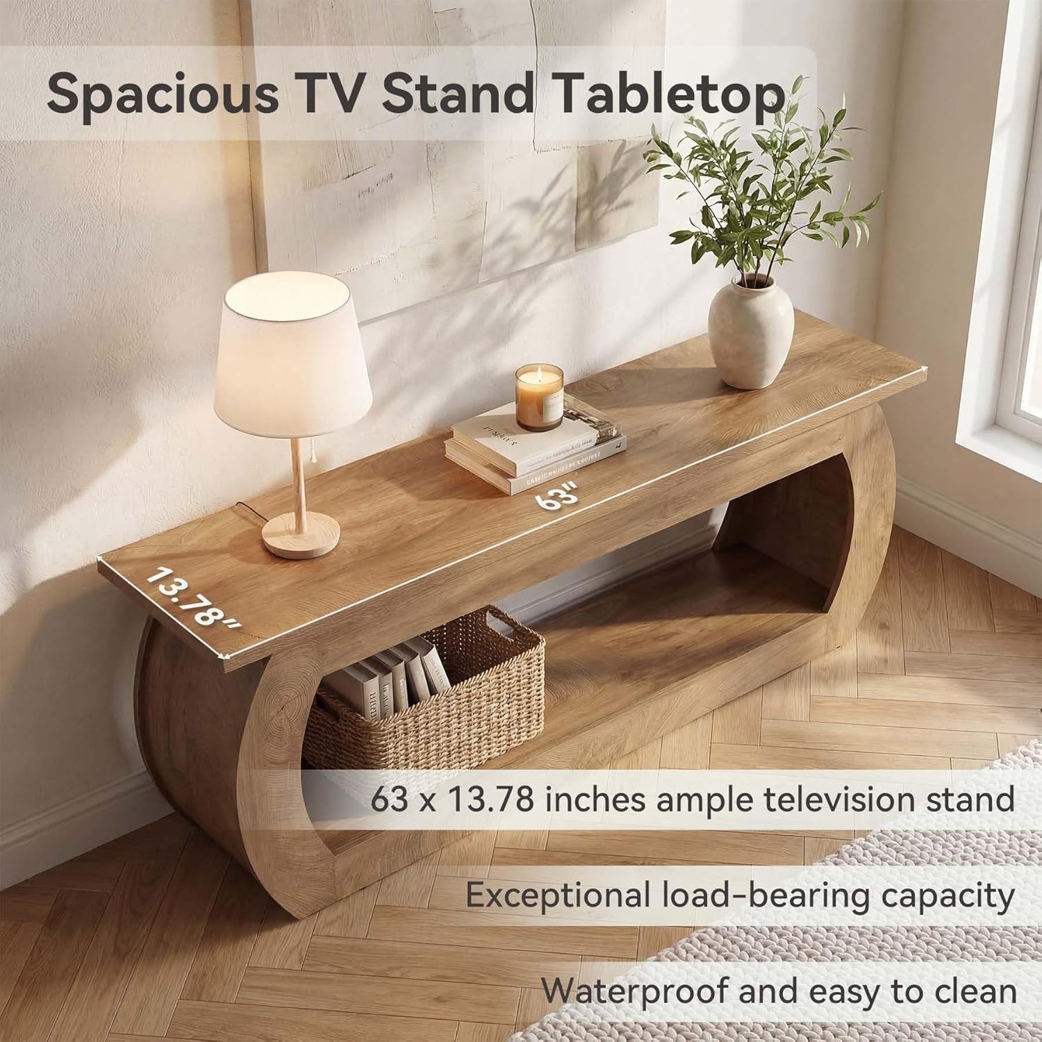 Tribesigns Meuble TV pour fauteuil TV de 165 cm, Centre multimédia en bois avec rangement, console TV de style champêtre