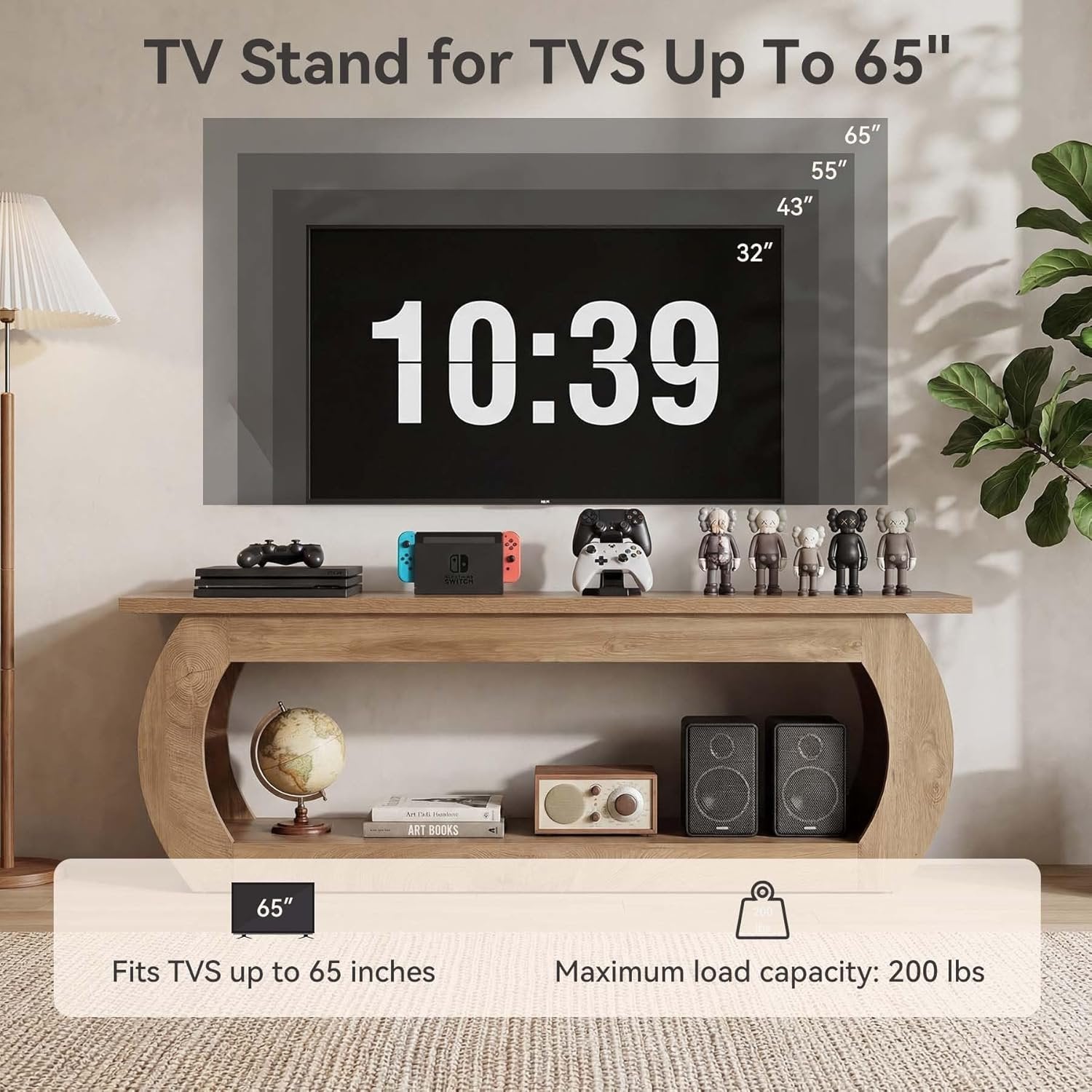 Tribesigns Meuble TV pour fauteuil TV de 165 cm, Centre multimédia en bois avec rangement, console TV de style champêtre