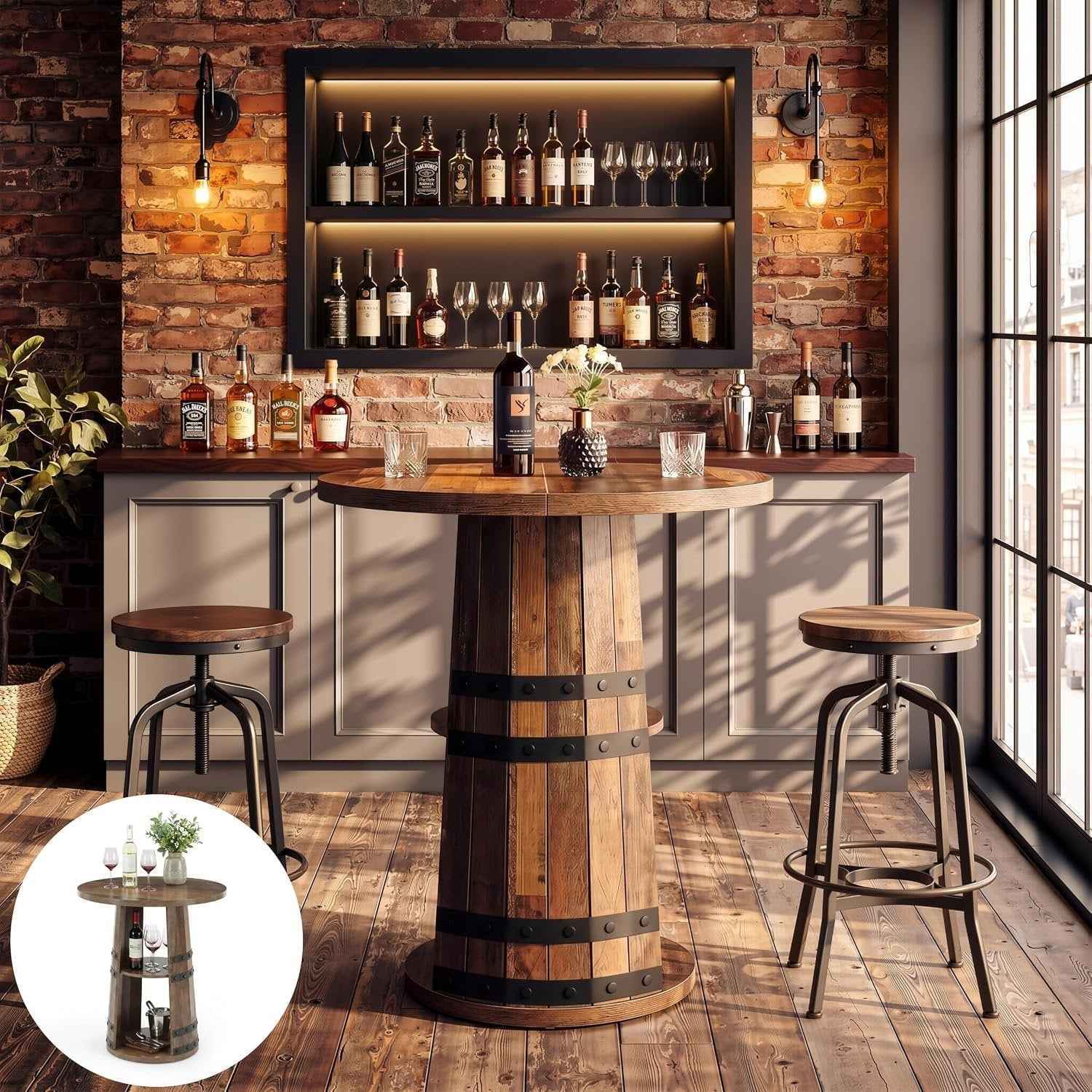 Tribesigns Table de bar ronde plateau de 90 cm de haut avec compartiment de rangement à 2 niveaux