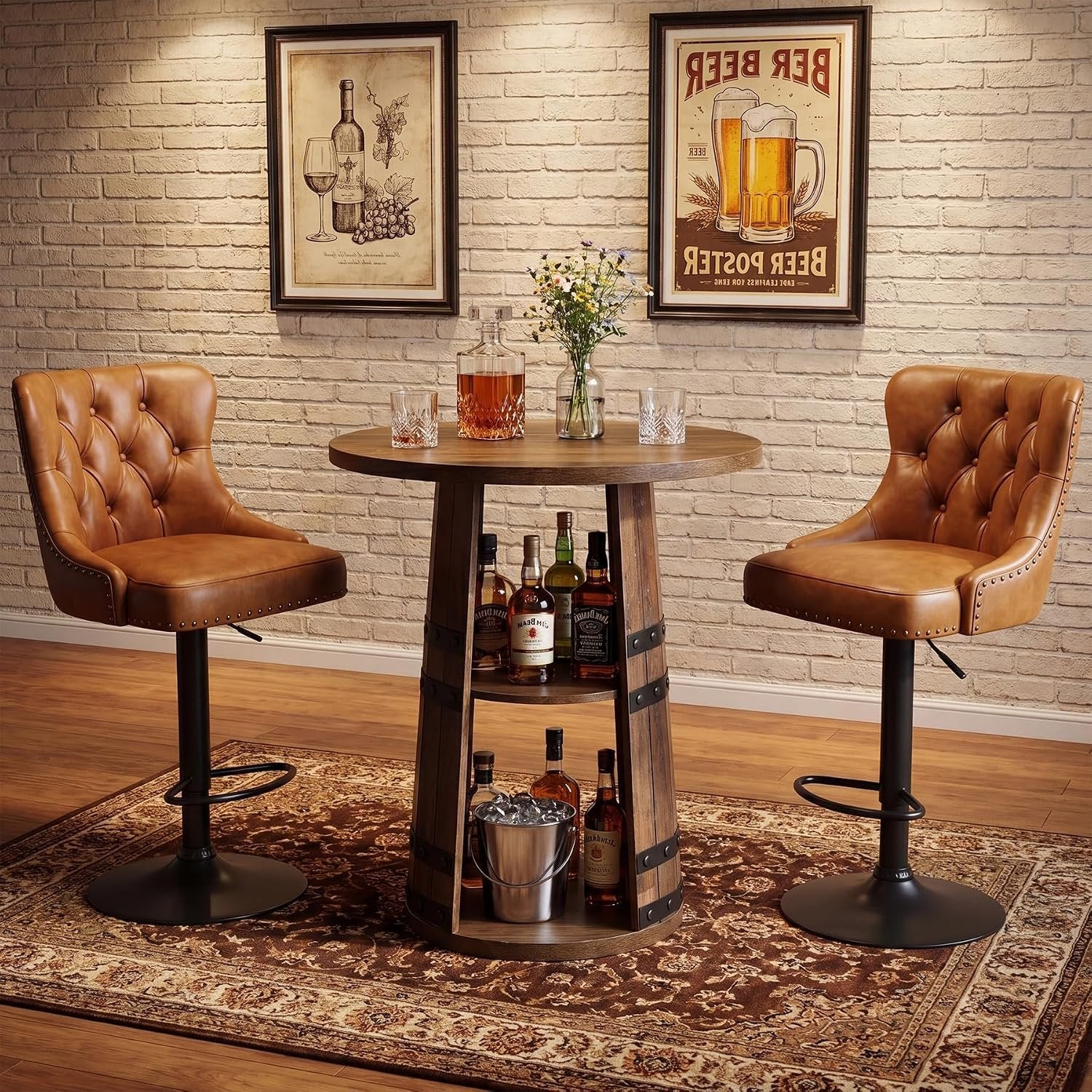 Tribesigns Table de bar ronde plateau de 90 cm de haut avec compartiment de rangement à 2 niveaux