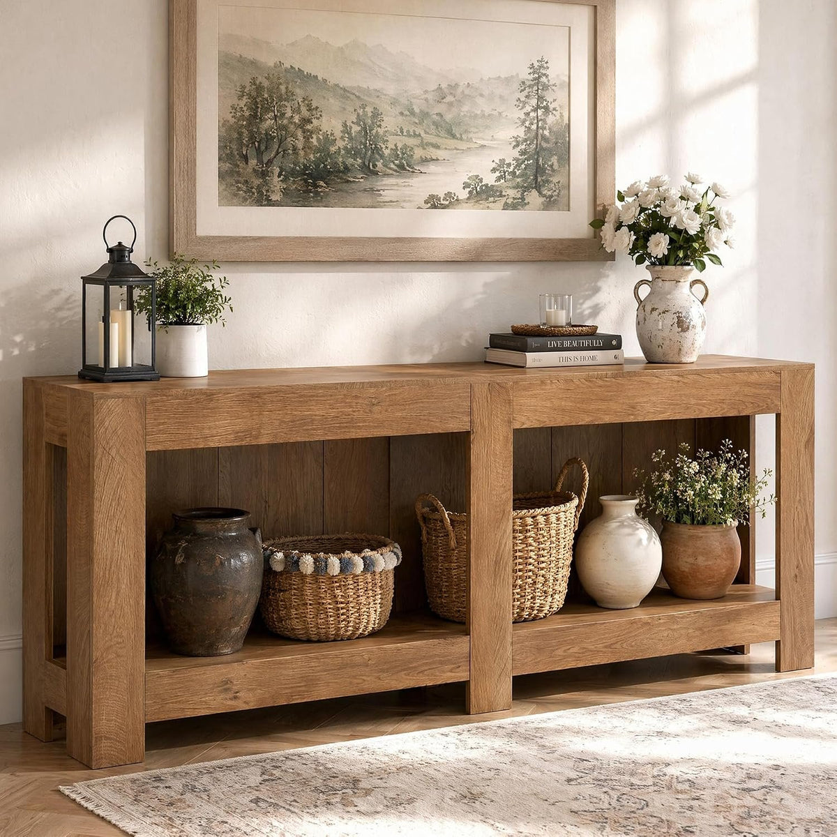 Tribesigns Table console avec rangement 200 cm style champêtre pour entrée ou salon