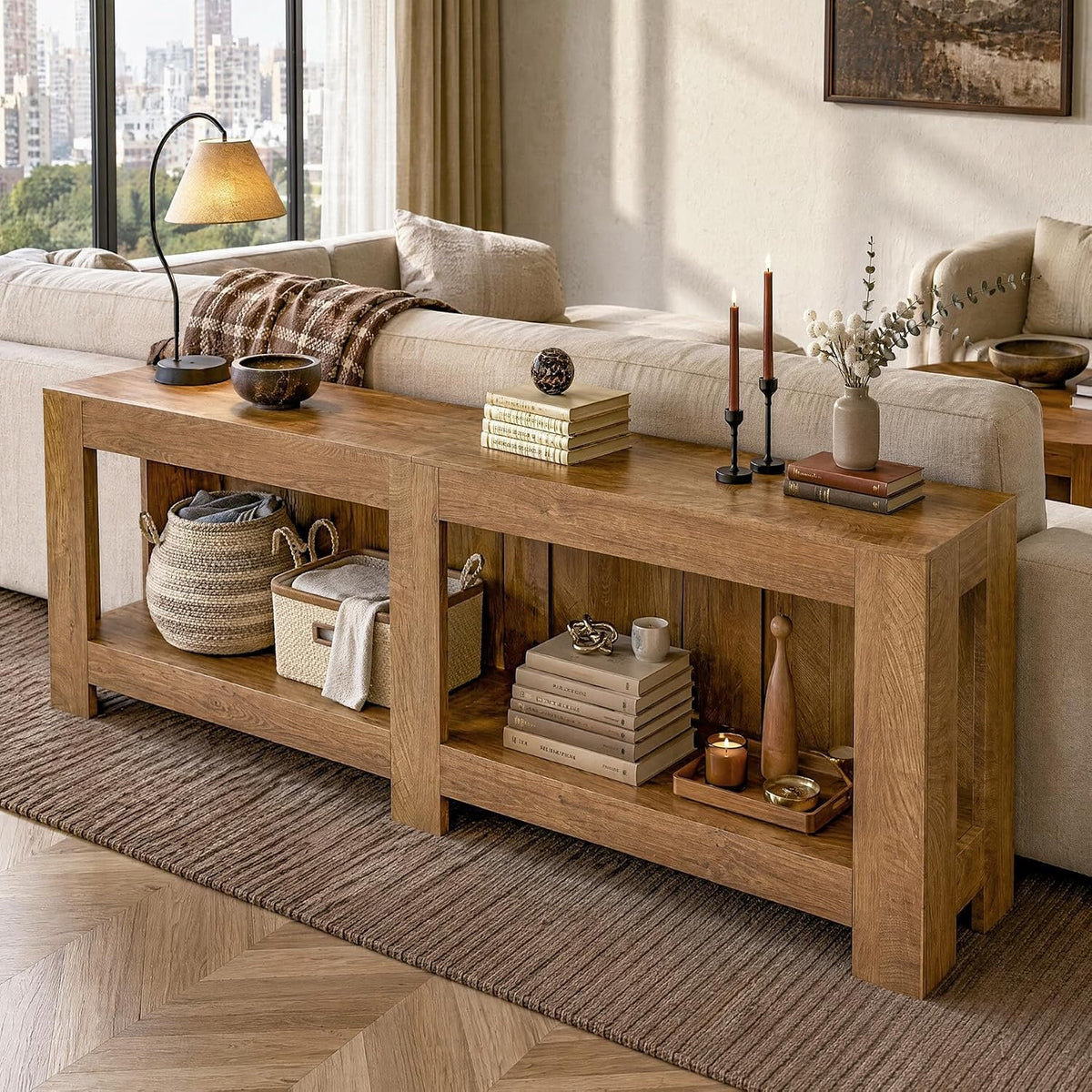Tribesigns Table console avec rangement 200 cm style champêtre pour entrée ou salon