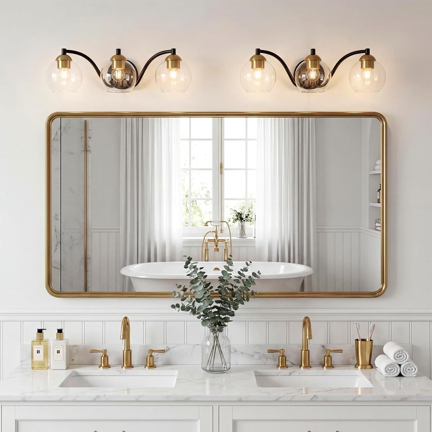 Tribesigns Applique murale moderne pour salle de bain, 3 globes en verre avec structure en métal, intensité variable, douille E27