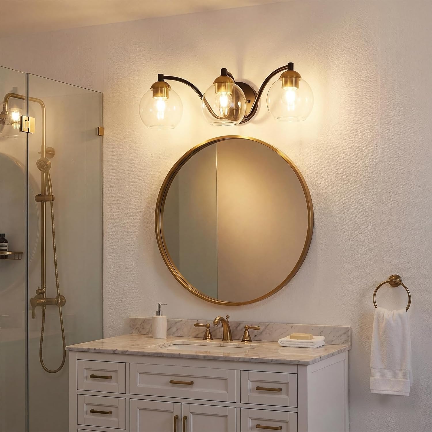 Tribesigns Applique murale moderne pour salle de bain, 3 globes en verre avec structure en métal, intensité variable, douille E27