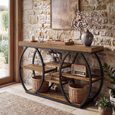 Tribesigns Console 120 cm style ferme, 4 niveaux, Table basse étroite style industriel pour salon, couloir, entrée 3